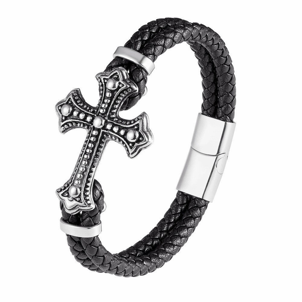 Wholesale Genuine Leather Stainless Steel Woven Bracelet OLY-BT-LongR002