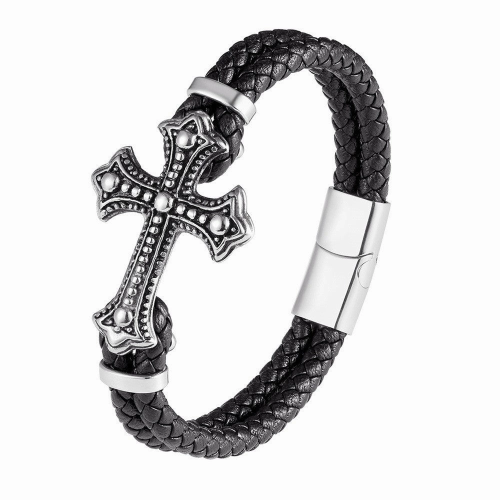 Wholesale Genuine Leather Stainless Steel Woven Bracelet OLY-BT-LongR002