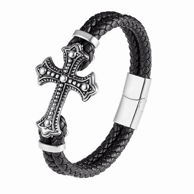 Wholesale Genuine Leather Stainless Steel Woven Bracelet OLY-BT-LongR002