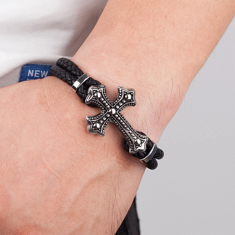 Wholesale Genuine Leather Stainless Steel Woven Bracelet OLY-BT-LongR002