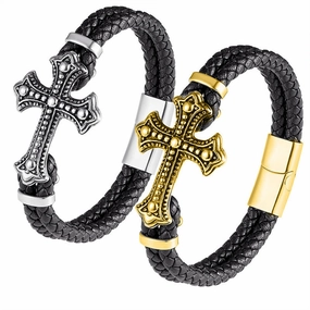 Wholesale Genuine Leather Stainless Steel Woven Bracelet OLY-BT-LongR002