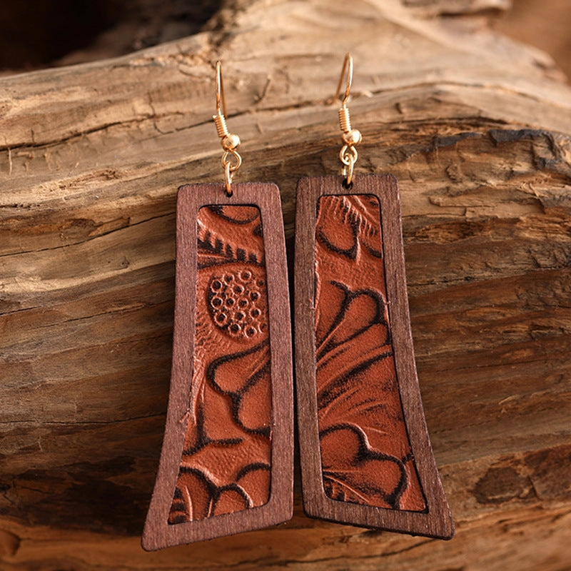 Wholesale Genuine Leather Vintage Embossed Earrings