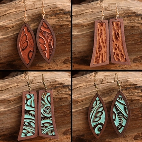 Wholesale Genuine Leather Vintage Embossed Earrings