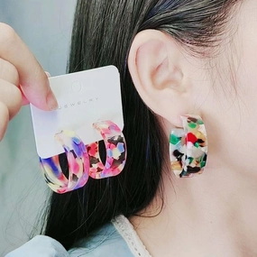 Wholesale Geometric C Circle Acetate Translucent Ripple Earrings