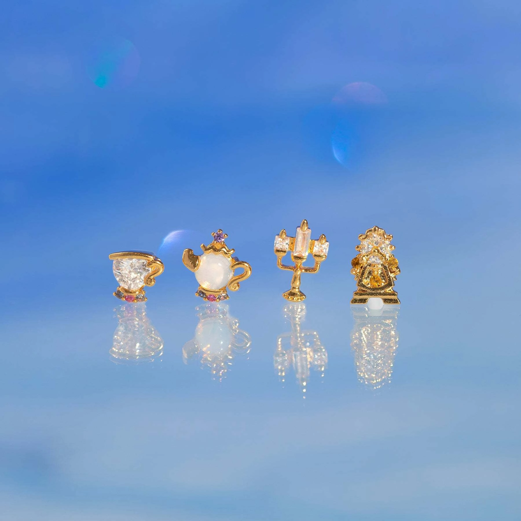 Wholesale Geometric Candle Micro Setting Zircon Earrings Set