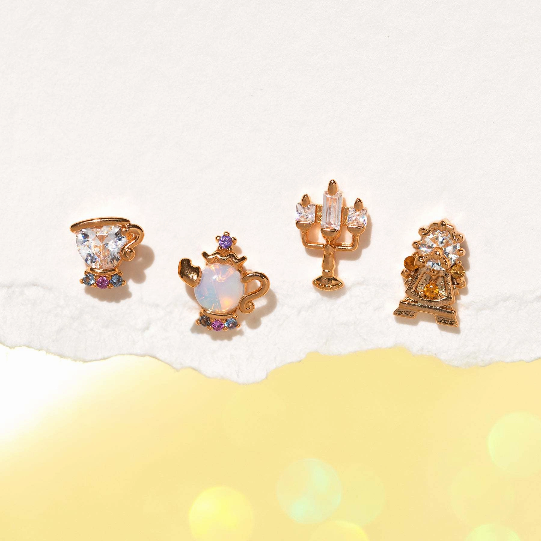 Wholesale Geometric Candle Micro Setting Zircon Earrings Set