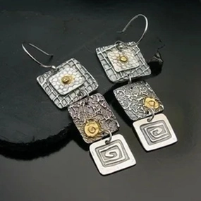 Wholesale Geometric Carved Square Metal Pendant Earrings