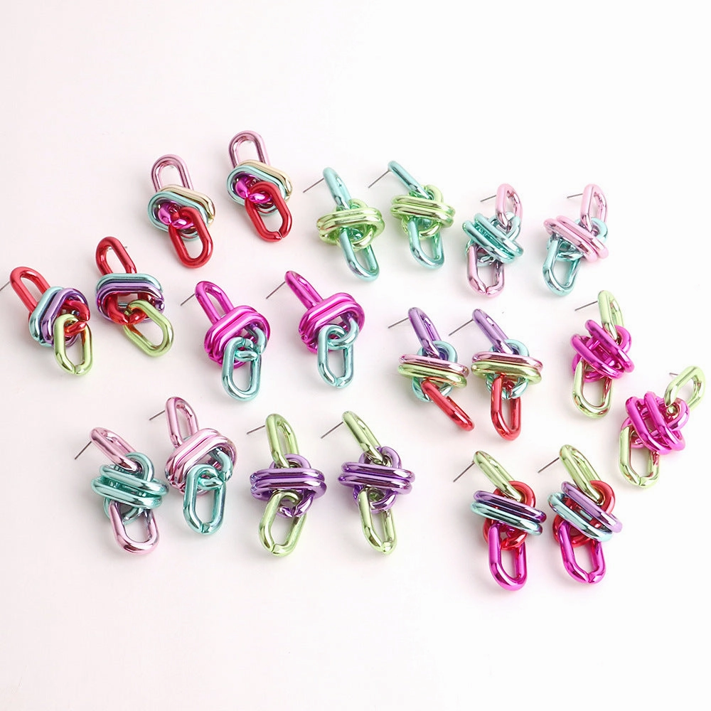 Wholesale Geometric Chain UV Electroplating Color Gas Earrings