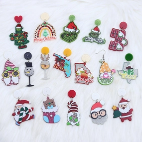 Wholesale Geometric Christmas Green Leopard Print Rainbow Pistol Earrings