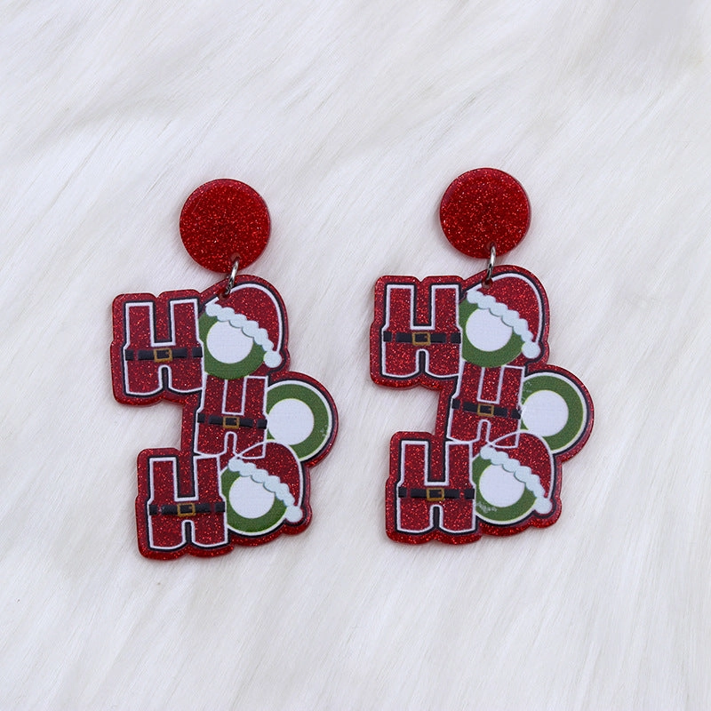 Wholesale Geometric Christmas Green Leopard Print Rainbow Pistol Earrings