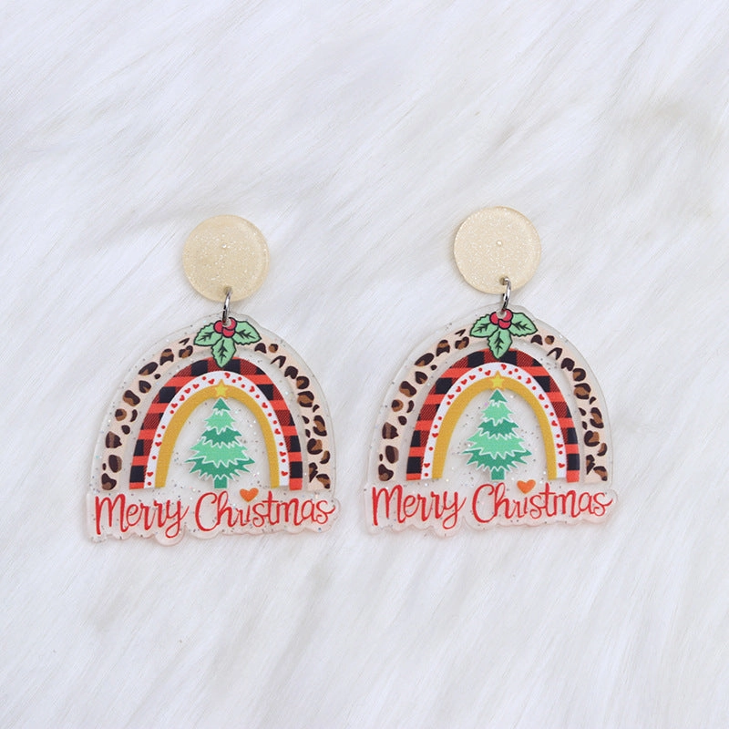 Wholesale Geometric Christmas Green Leopard Print Rainbow Pistol Earrings