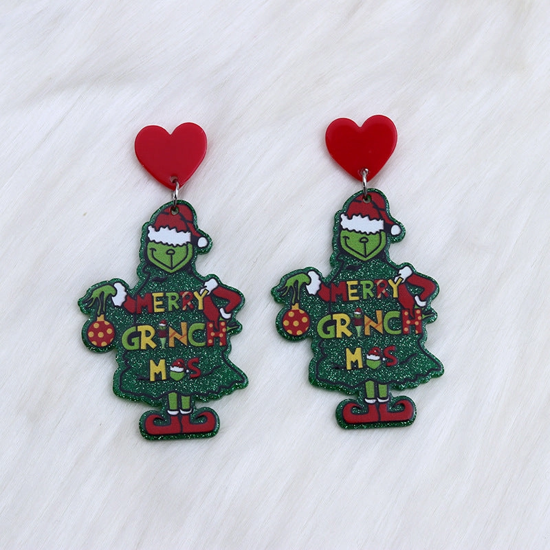 Wholesale Geometric Christmas Green Leopard Print Rainbow Pistol Earrings