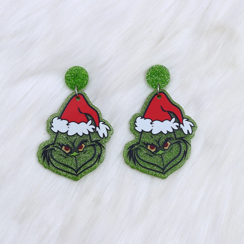 Wholesale Geometric Christmas Green Leopard Print Rainbow Pistol Earrings