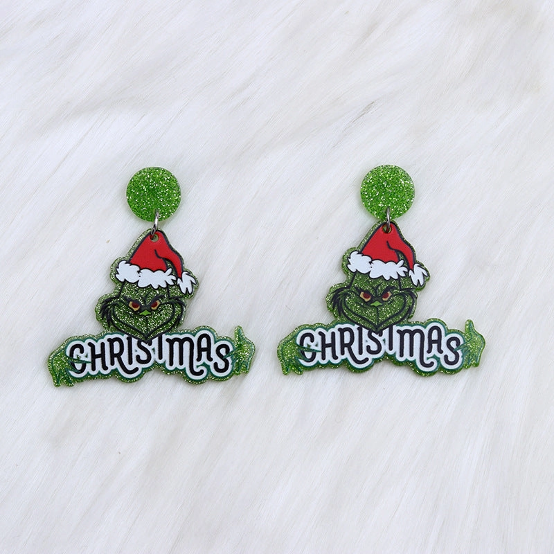 Wholesale Geometric Christmas Green Leopard Print Rainbow Pistol Earrings