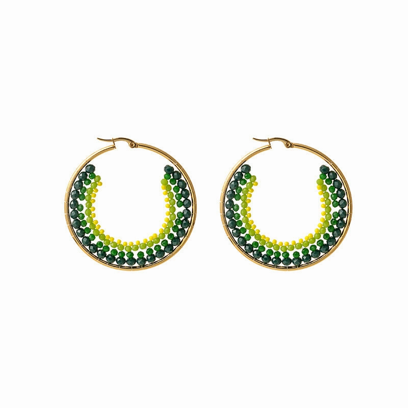 Wholesale Geometric Circle Hand Stitching Pearls Stainless Steel Earrings