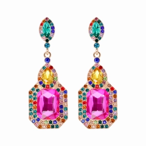 Wholesale Geometric Colored Diamond Inlaid Vintage Earrings