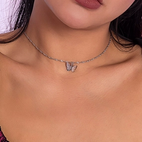Wholesale Geometric Cross Chain Small Butterfly Copper Necklaces