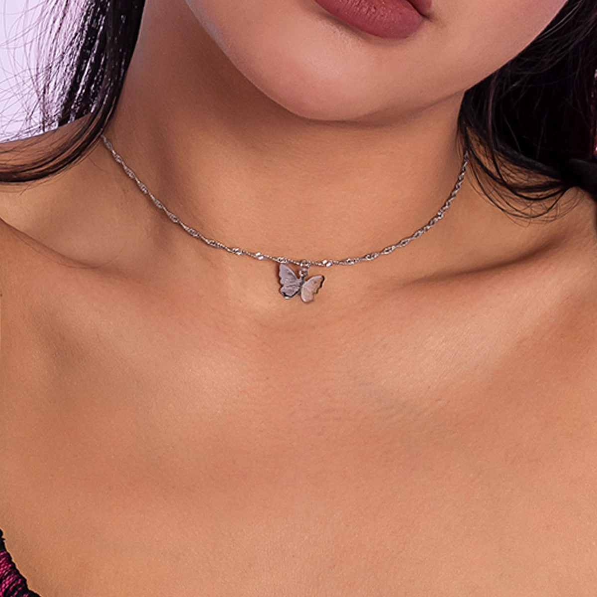 Wholesale Geometric Cross Chain Small Butterfly Copper Necklaces