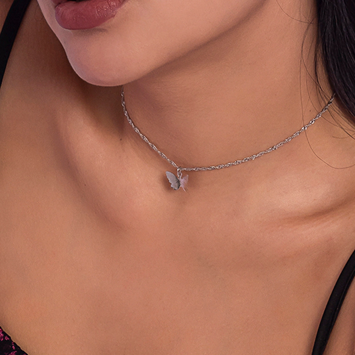 Wholesale Geometric Cross Chain Small Butterfly Copper Necklaces