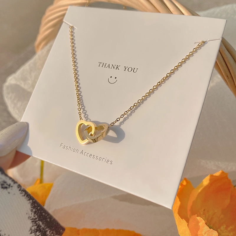 Wholesale Geometric Double Linked Heart Titanium Steel Necklace