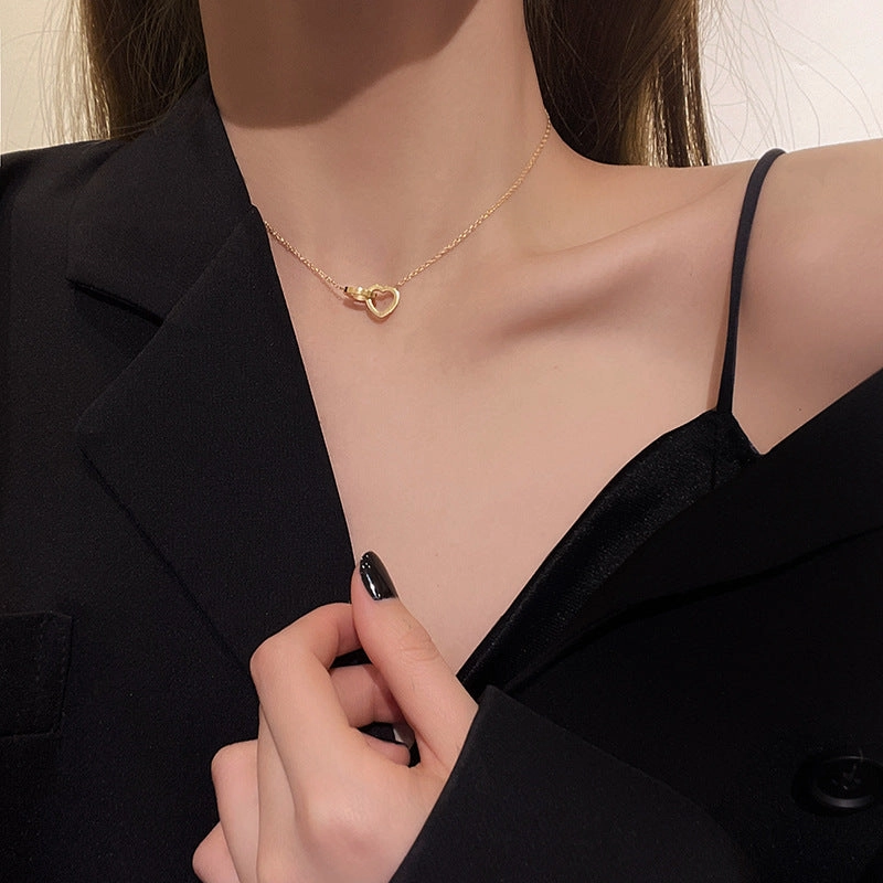 Wholesale Geometric Double Linked Heart Titanium Steel Necklace