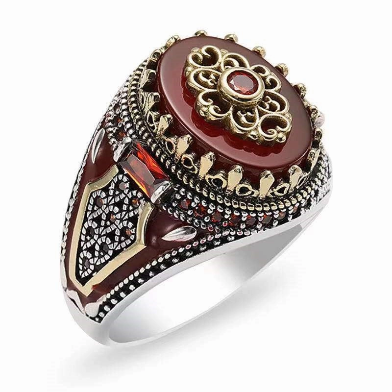 Wholesale Geometric Elliptical Black Acrylic Personalized Retro Two Color Crown Rings