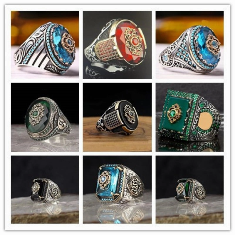 Wholesale Geometric Elliptical Black Acrylic Personalized Retro Two Color Crown Rings