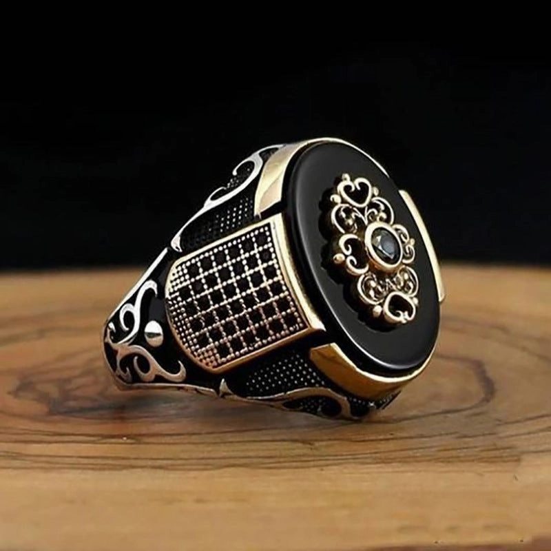 Wholesale Geometric Elliptical Black Acrylic Personalized Retro Two Color Crown Rings