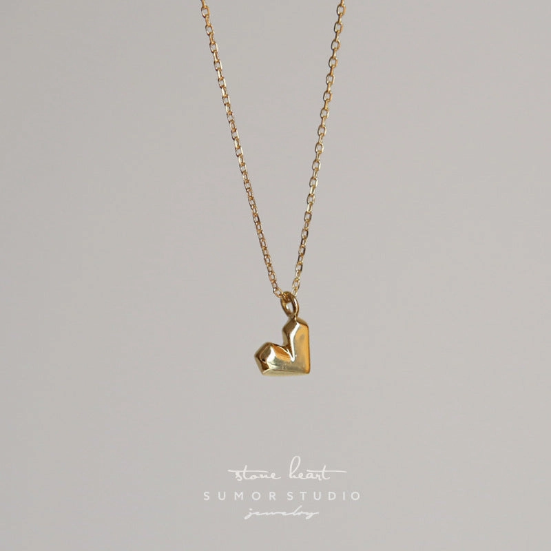 Wholesale Geometric Faceted Heart Pendant Copper Necklace