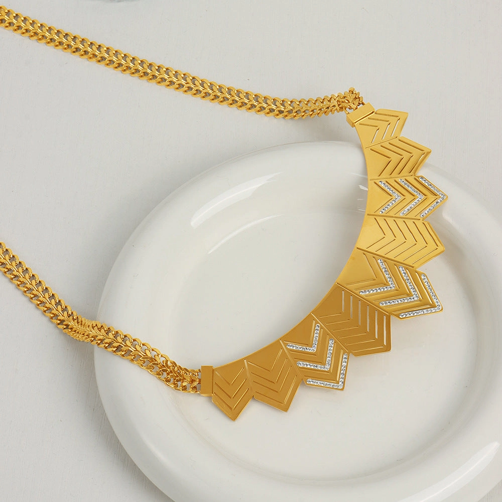 Wholesale Geometric Flag Pendant Diamond Titanium Steel Gold Plated Necklace