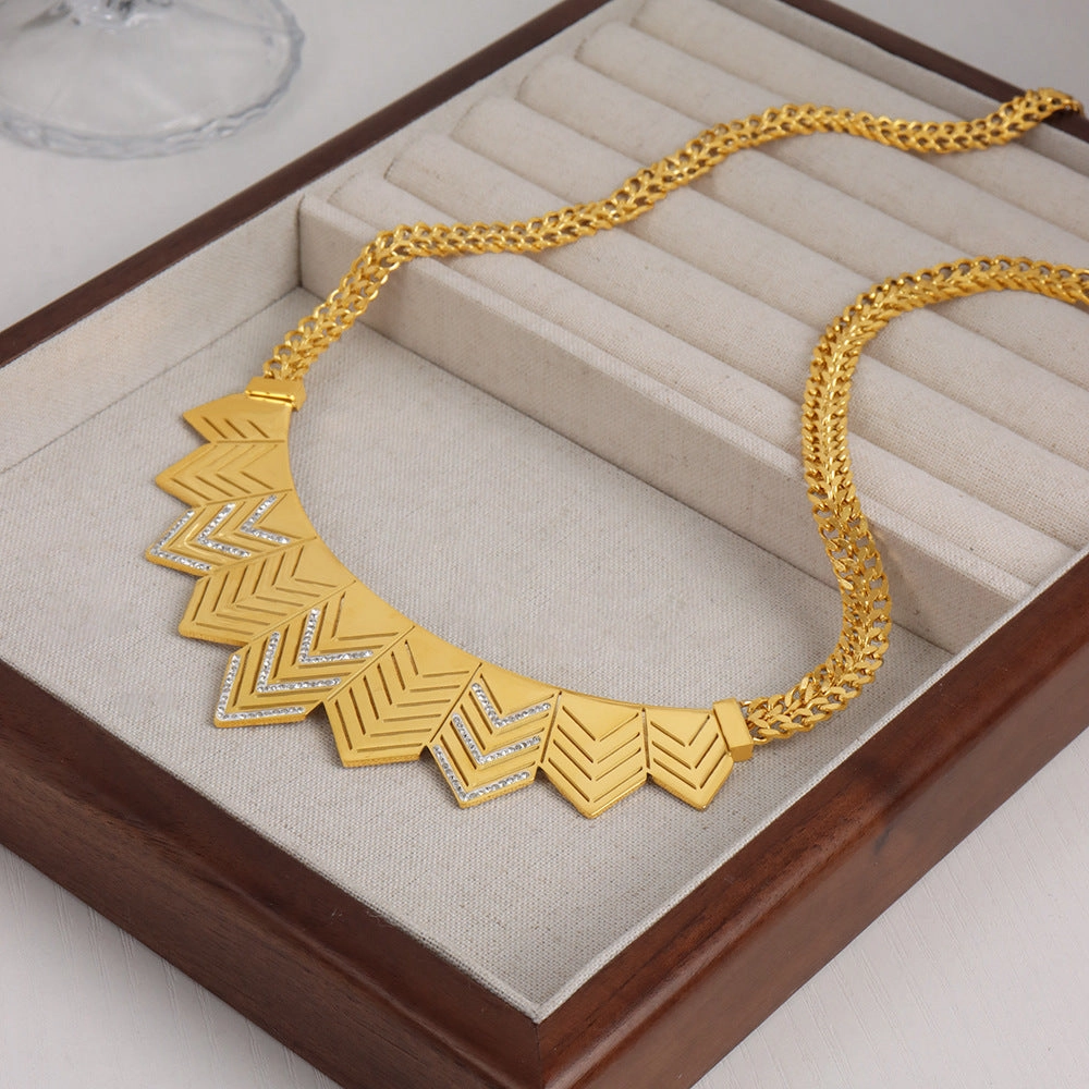 Wholesale Geometric Flag Pendant Diamond Titanium Steel Gold Plated Necklace