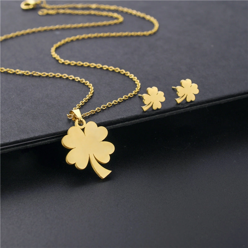Wholesale Geometric Four Leaf Clover Necklace Earrings Set