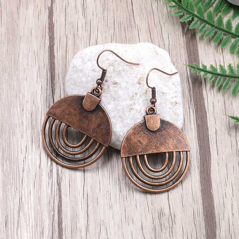 Wholesale Geometric Hollow Oval Alloy Pendant Earrings