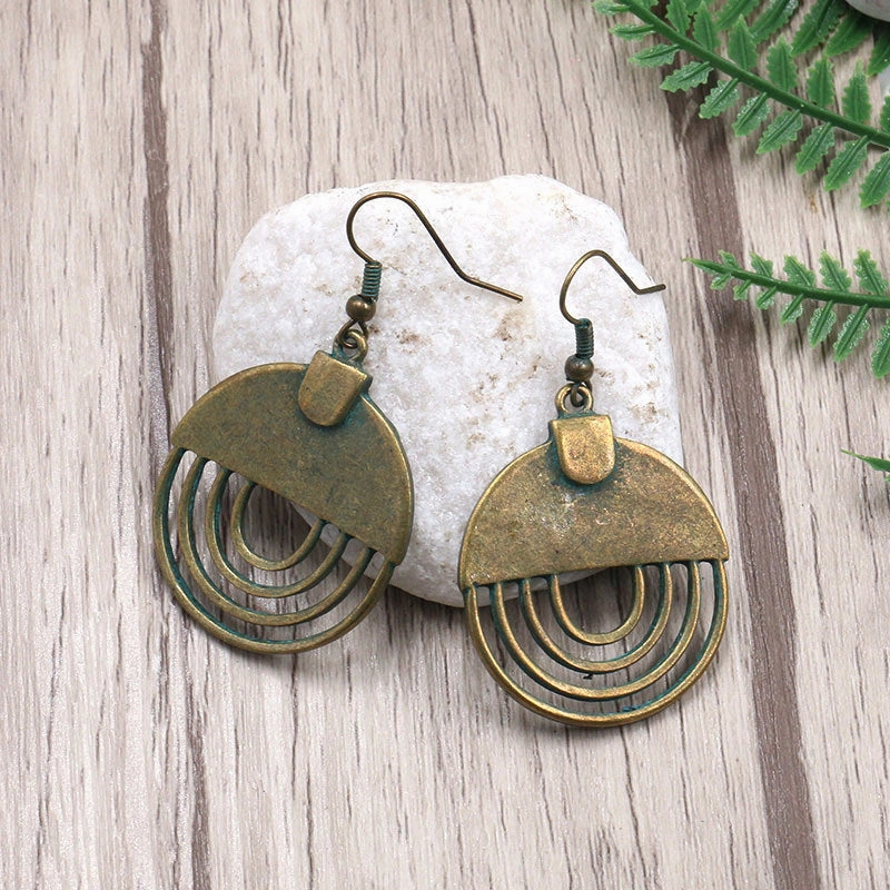 Wholesale Geometric Hollow Oval Alloy Pendant Earrings