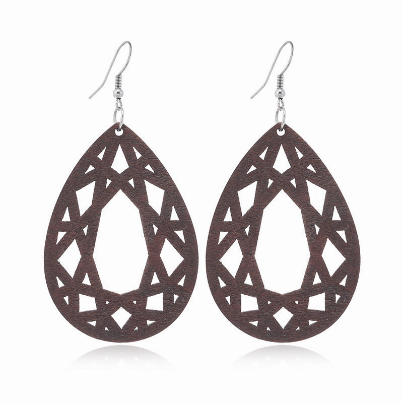 Wholesale Geometric Hollow Wooden Earrings