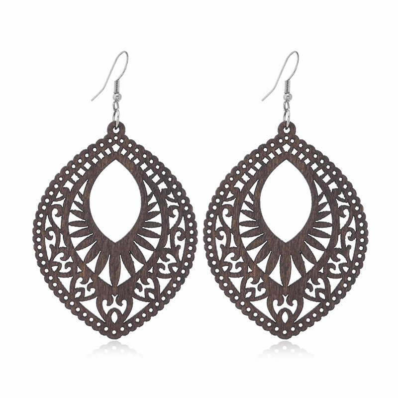 Wholesale Geometric Hollow Wooden Earrings