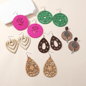 Wholesale Geometric Hollow Wooden Earrings