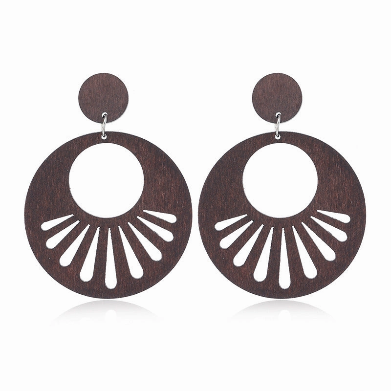 Wholesale Geometric Hollow Wooden Earrings