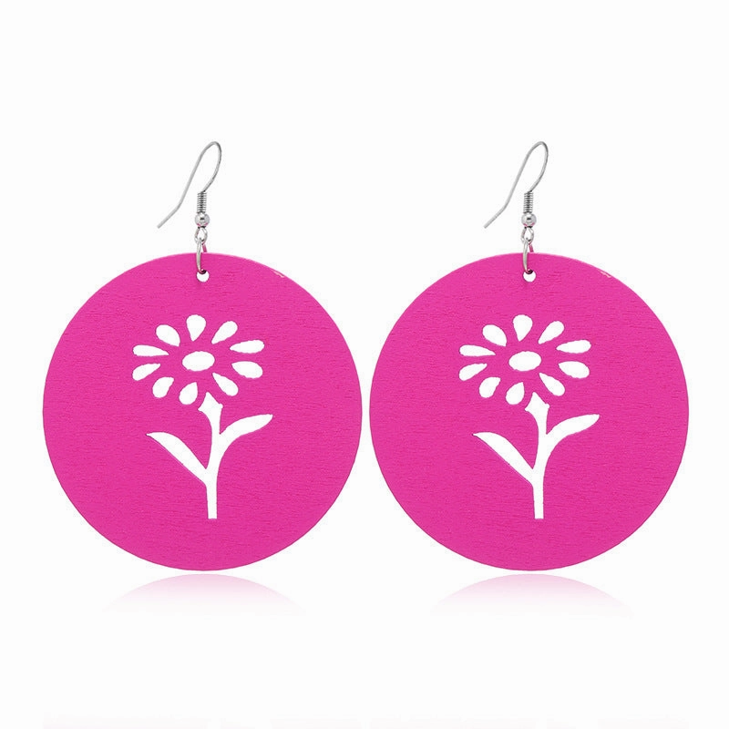Wholesale Geometric Hollow Wooden Earrings
