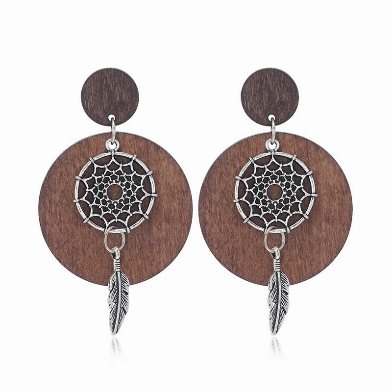 Wholesale Geometric Hollow Wooden Earrings