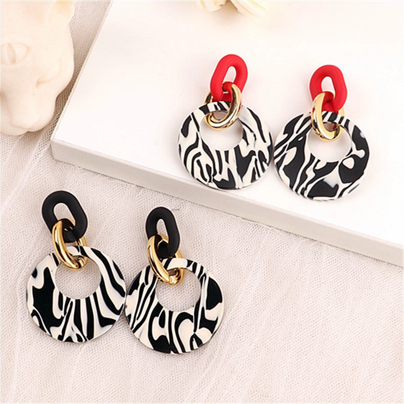 Wholesale Geometric Leopard Print Circle Acrylic Earrings