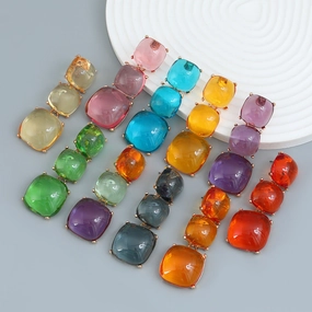 Wholesale Geometric Multi-layered Square Alloy Resin Earrings
