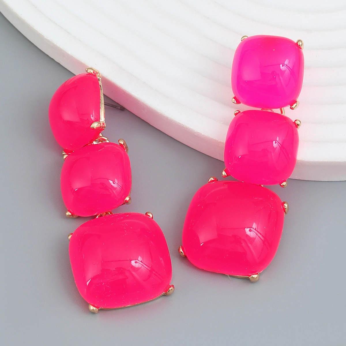 Wholesale Geometric Multi-layered Square Alloy Resin Earrings