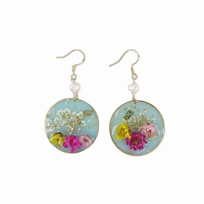 Wholesale Geometric Natural Dried Flowers Gold Leaf Earrings