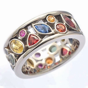 Wholesale Geometric Pattern Hollowed Out Diamond Inlaid Multi-color Metal Rings