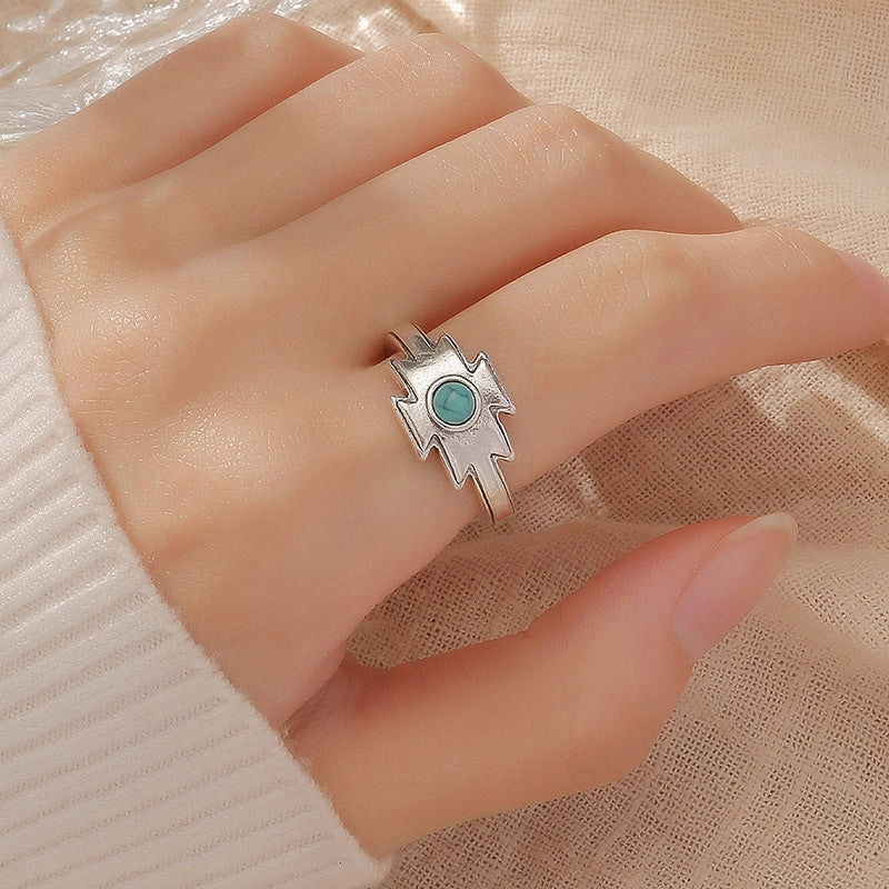Wholesale Geometric Pattern Turquoise Open Vintage Ring