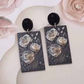 Wholesale Geometric Rectangular Poppy Flowers 3D Printed Vintage Acrylic Earrings