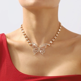 Wholesale Geometric Rhinestone Alloy Butterfly Necklace