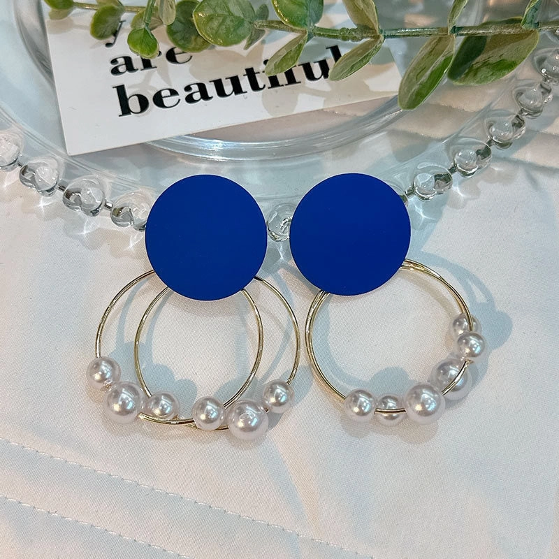 Wholesale Geometric Round Double Sided Circle String Pearl Earrings