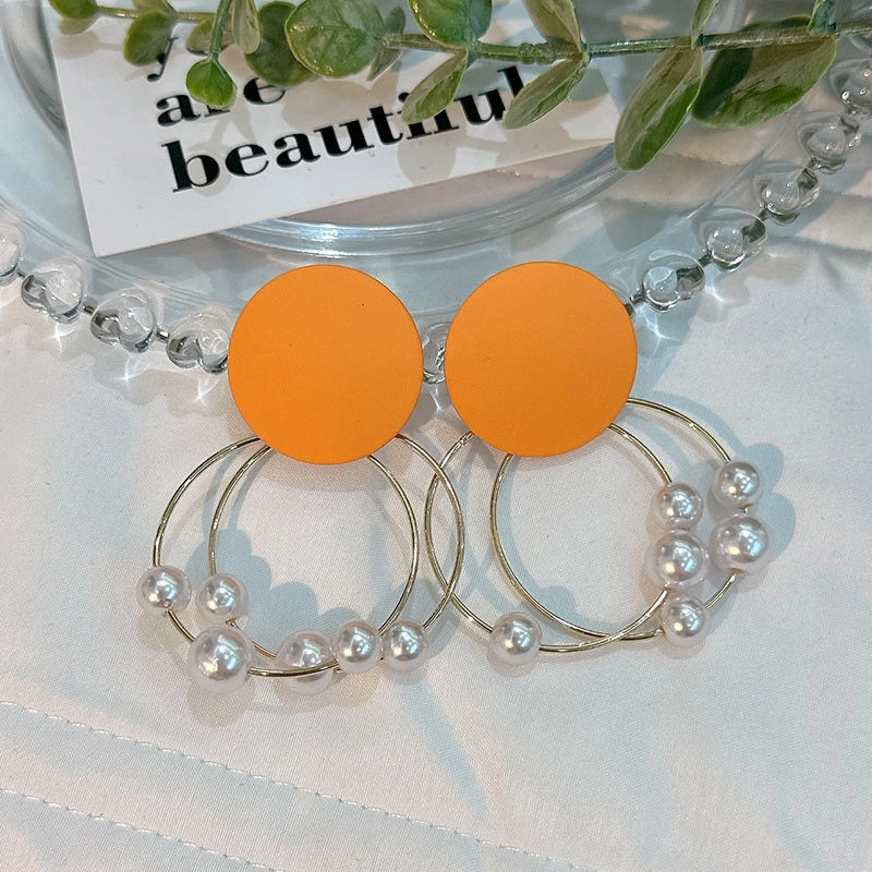 Wholesale Geometric Round Double Sided Circle String Pearl Earrings